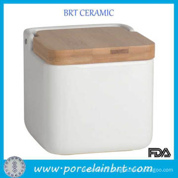 Pet Product Ceramic Dog Food Storage Container with Wooden Lid